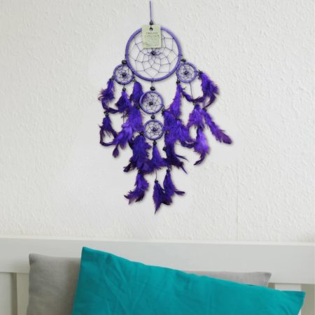 Dromenvanger- 11cm - Paars - alleen veren - 5 ringen