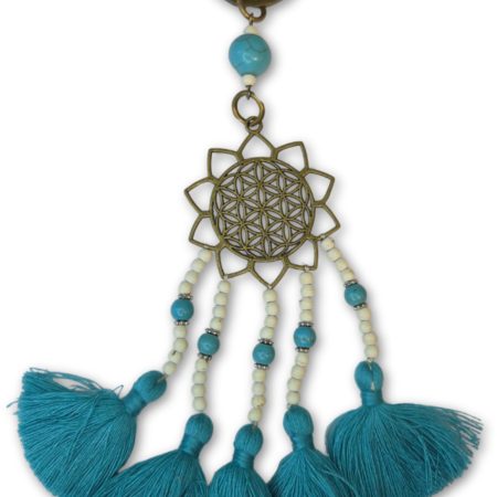 Ibiza sleutelhanger - Flower of life - turquoise & bronskleur